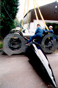 ThrustSSC being craned out of G-Force for the Motor Show