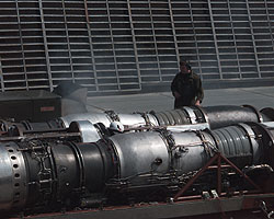 Al Harkness conducting left-hand engine test