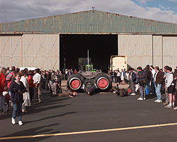 ThrustSSC emerges from Q Shed through the crowd