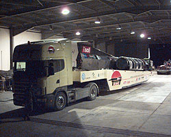 ThrustSSC finally loaded onto its trailer