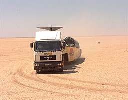 The MAN and ThrustSSC arrive at the Desert Pits