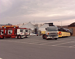 The Universal Salvage trucks with ThrustSSC and team vehicles