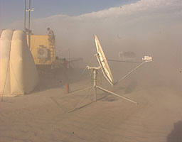 The Hughes satellite dish in one of the dust storms