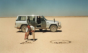 Richard Noble marking out the track in Jafr Desert