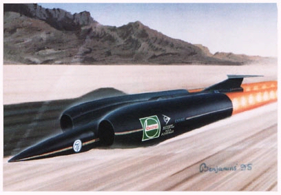 Artists Impression of Thrust SSC at speed
