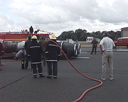 Fire crews and Richard Noble standing by