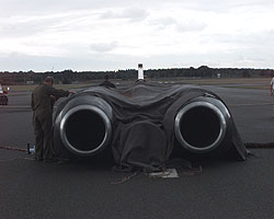 ThrustSSC protected by tarpaulins