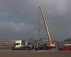 Grayston White and Sparrow crane unloading Thrust SSC at DTEO Boscombe Down on Monday 12th August