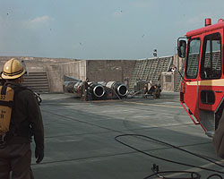 ThrustSSC with fire crew standing by in DTEO Boscombe Down's test cell