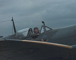 Spitfire parked outside Q Shed