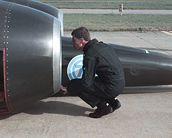 Andy Green inspects the car prior to running