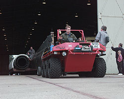 Leigh Remfry tows ThrustSSC out of Q Shed