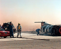 The right-hand engine raises a duststorm