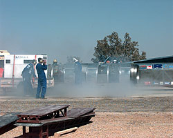 Smoke from the left-hand engine burning off oil