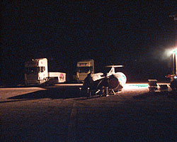 ThrustSSC rests in the desert pits