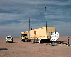 The Pit Station Trailer and satellite dish