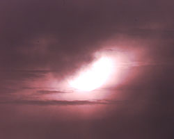 The sun shines through ThrustSSC's dust cloud