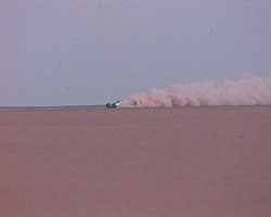 ThrustSSC on Run 18 with triple parachute deployed