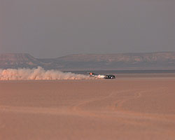 ThrustSSC at speed on the Jafr Desert