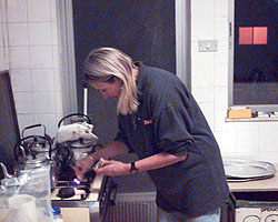 Sally Noble at work in the kitchen