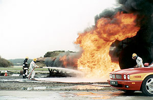 The Jaguar fighting a fire during training