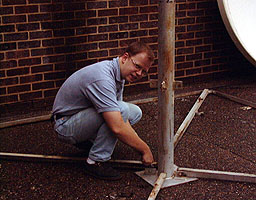 Matt Cole erecting the satellite stand