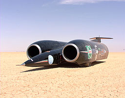 ThrustSSC poses on the Jafr Desert