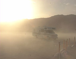 The dust storm moves over the ThrustSSC Desert Pits