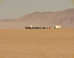 The Press Area observe ThrustSSC being recovered after the run