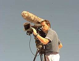 Matt prepares to take his passing shots from the roof of the BBC's RV