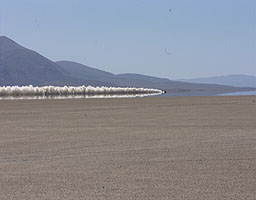 ThrustSSC heads south into the reflected sky