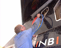 Mike Horne adjusting the tailplane's pitch angle