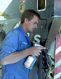 Rob Hemper rivetting the deflectors in place