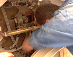 Steve Wiltshire working on the rear suspension settings